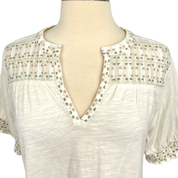 NWT Cold & Indi Camiseta White Top V Neck Size S Embroided Peasant - Picture 6 of 10